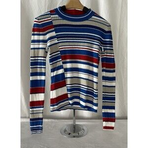 Rag & Bone Mason Crew Sweater Red Blue Striped Ribbed Medium